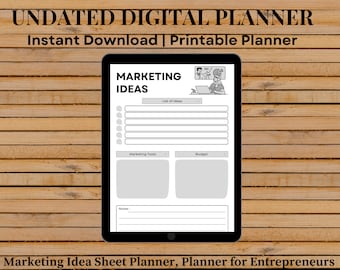 Marketing Ideas Sheet Planner, Marketing Tools Planners, Marketing Budget Planner, Marketing Printable Notes, Marketing Strategy Planner