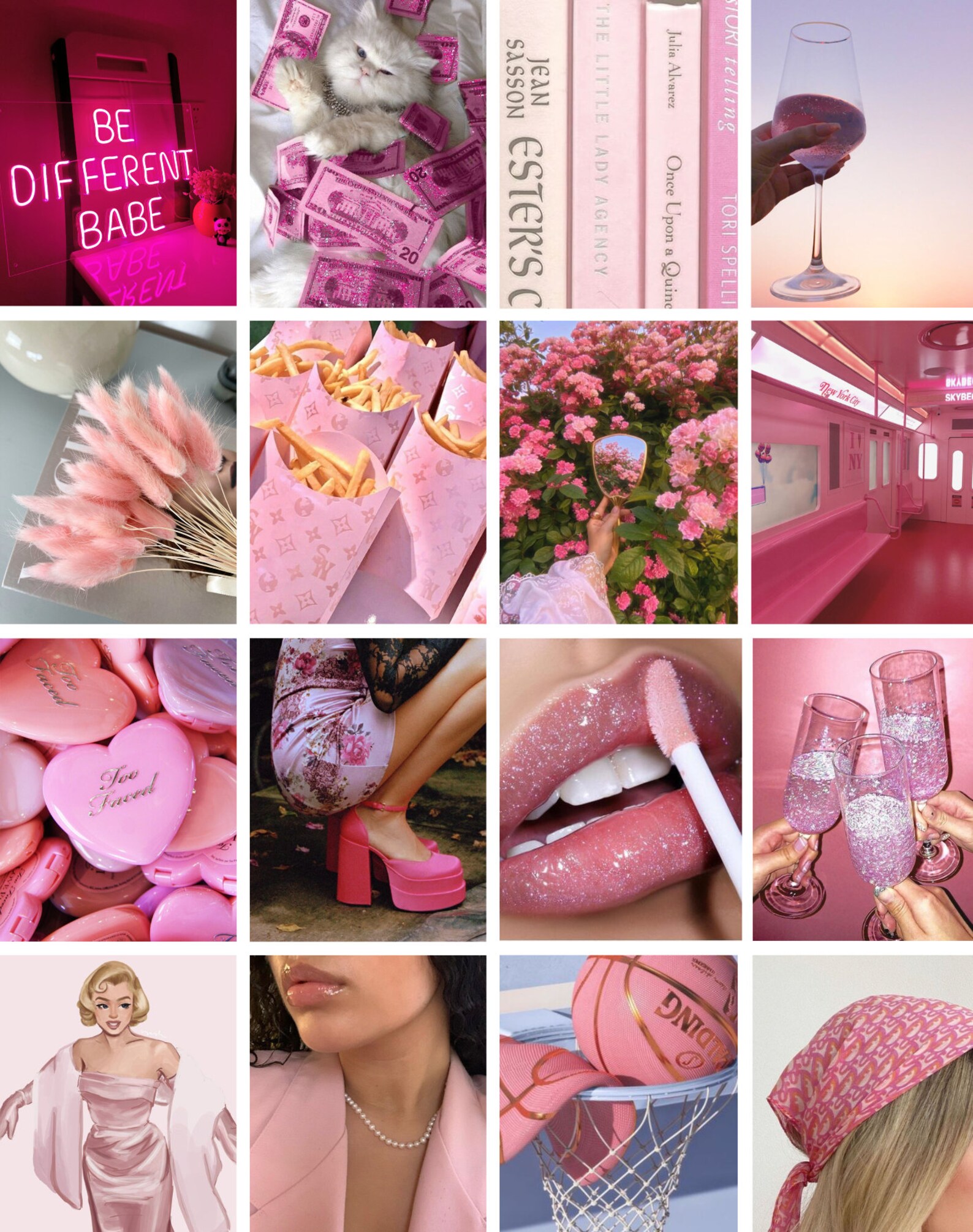 48 Pcs Pink Aesthetic Photo Collage Kit Poster Print - Etsy