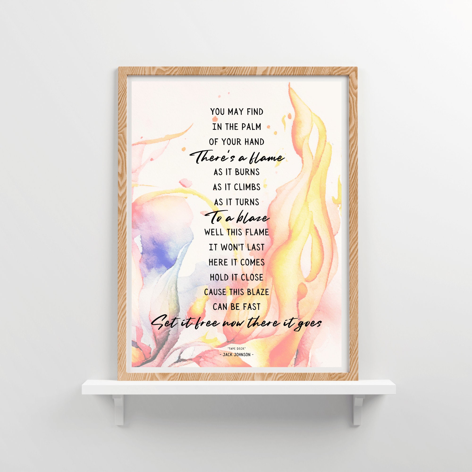 Jack Johnson 'tape Deck' Lyrics Digital Download Wall Art Printable