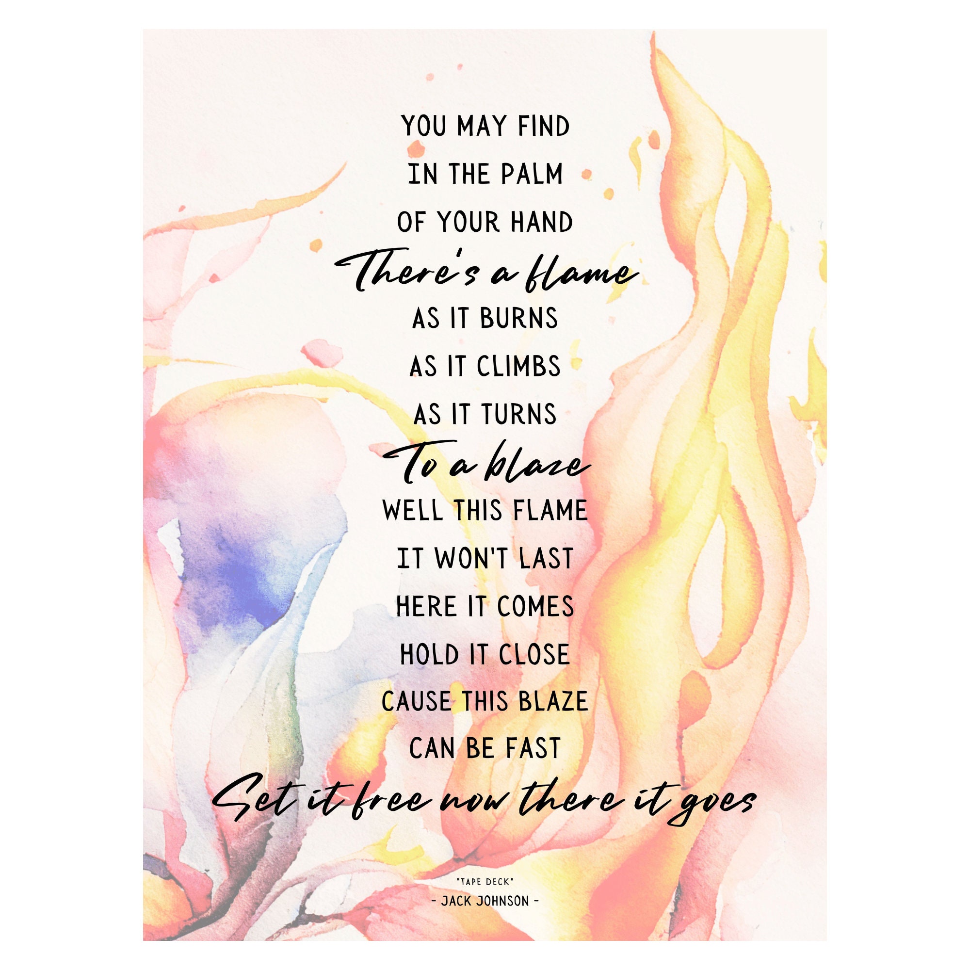 Jack Johnson 'tape Deck' Lyrics Digital Download Wall Art Printable