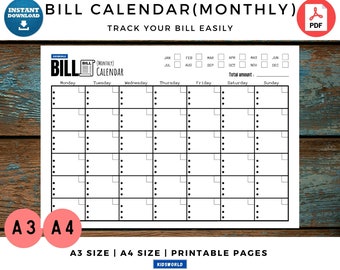 Bill Payments Calendar - Personal Finance Organizing Printables, Financial Binder, Bill Tracker, Expenses, Bill Planner, Bill Reminder, PDF