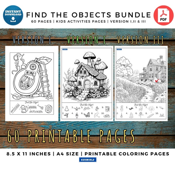 Find The Objects Activities Bundle Printable Pages| Kids Fun Activity| Kids Activities Pages| Fun Time For Kids| Hidden Object Game For Kids