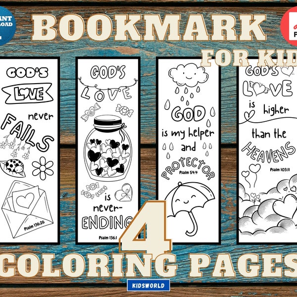 Kids Bible Verse VI Bookmarks, Kids Coloring Bible Verse Bookmarks, Kids 4 DIY Coloring Bookmarks, Christian Bookmarks, Kids Study Tools PDF