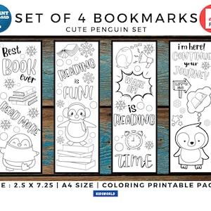 Penguin Printable Coloring Bookmarks For Kids. Instant Download .4 DIY Coloring Bookmarks. Kids Digital Bookmarks. Penguin Bookmarks For Kid