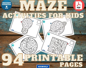 Druckbare MAZE Challenge Seiten für Kinder 94 Seiten.(Stage 1-2) | Aktivitäten für Kinder | Druckbare Seiten für Kinder | Labyrinth Puzzle | Digital