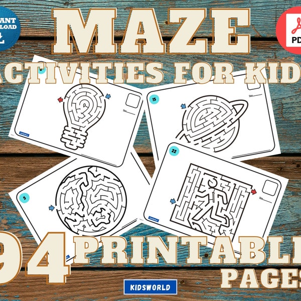 Printable MAZE Challenge pages for kids 94 pages.(Stage 1-2) | Children's activities | Busy Printable pages for kids | Maze Puzzle | Digital