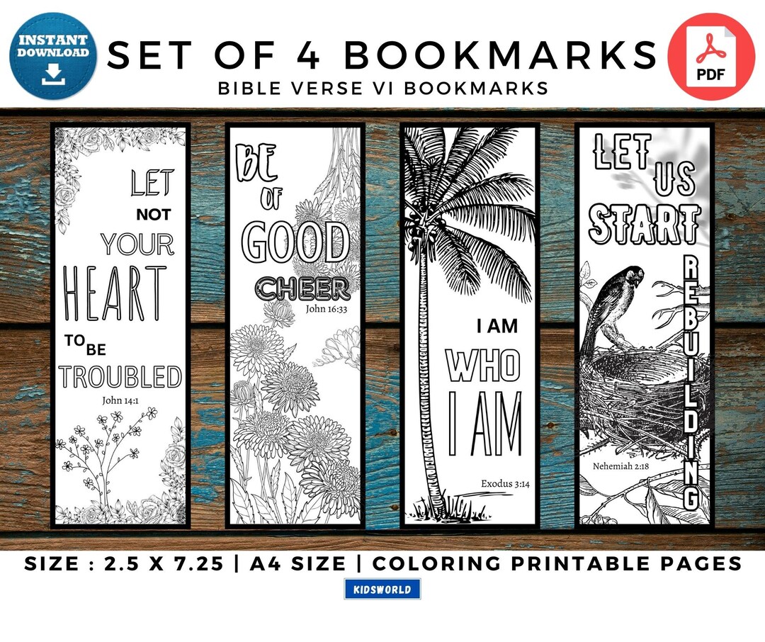 Bible Verse VI Printable Coloring Bookmarks Instant Download. 4 DIY ...