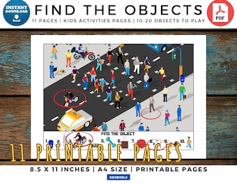 アイテム探しアクティビティ 印刷可能ページ | 誰でも楽しめるアクティビティページ | 11ページ | 10～20個の隠しアイテム | 誰でも楽しめる隠しアイテムゲーム | PDF