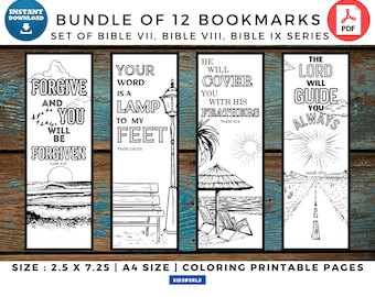 Bundle Of 12 Printable Coloring Bible Bookmarks For All Age. Instant Digital Download. 12 DIY Coloring Bookmarks. Bible Bookmarks Printable.