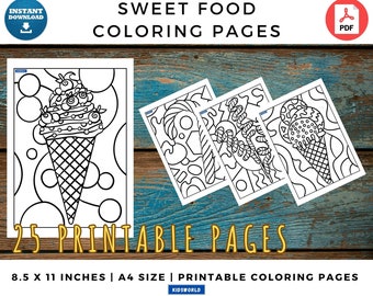 Sweet Food Printable Coloring Pages For kids, 25 Coloring Pages, Sweet Food Lover Coloring Pages, Instant Download PDF, Kids Busy Coloring