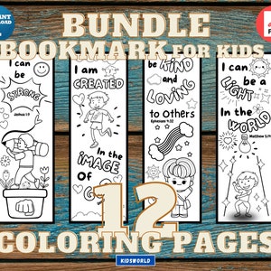 Kids Bundle, 12 Printable Coloring Bible Bookmarks For Kids. Instant Digital Download. 12 DIY Coloring Bookmarks. Bible Bookmarks Printable.