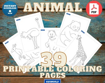 Animal Printable Coloring pages For Kids 39 Pages ages 3-12 | coloring pages for toddlers | kids activities | Instant download digital file