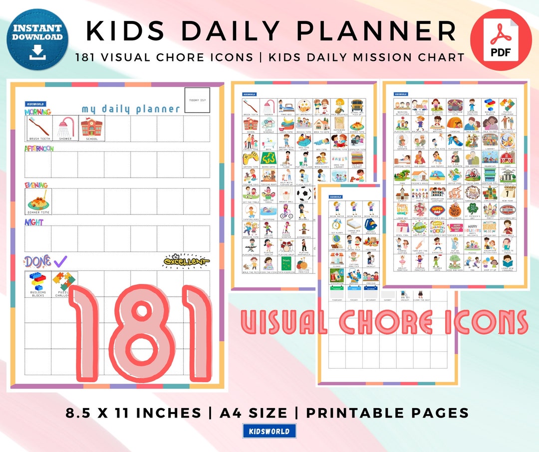 Kids Daily Planner Daily Kids Calendar Visual Schedule for - Etsy