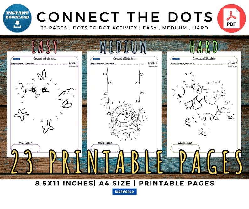 Connect the Dots Printable Pages (23 Pages), Dot to Dot Puzzle Pages ...
