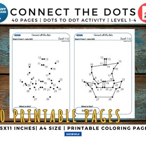 Connect the dots Printable pages for ALL (40 pages), Dot to Dot Puzzle Pages, Level 1-4, Connect The Dots Challenge Printable Pages For ALL