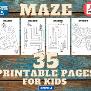 Printable MAZE Challenge pages for kids 35 pages.Stage 1-4 Children's activities Busy Printable pages for kids Maze Puzzle Digital image 1