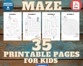 Printable MAZE Challenge pages for kids 35 pages.(Stage 1-4) | Children's activities | Busy Printable pages for kids | Maze Puzzle | Digital