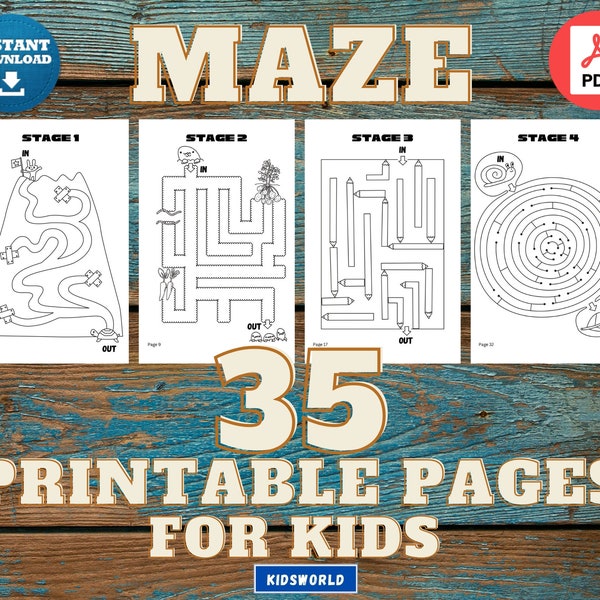 Printable MAZE Challenge pages for kids 35 pages.(Stage 1-4) | Children's activities | Busy Printable pages for kids | Maze Puzzle | Digital