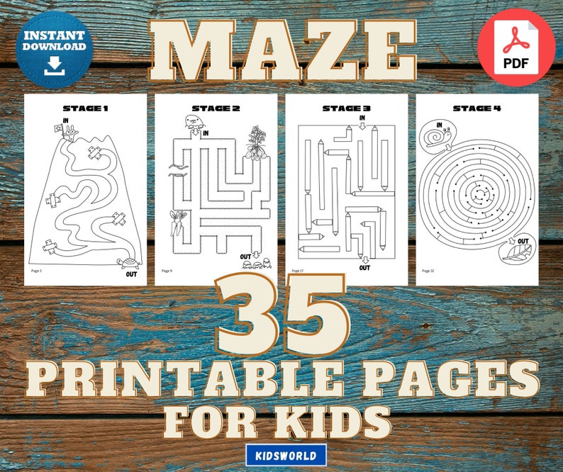 Printable MAZE Challenge pages for kids 35 pages.Stage 1-4 Children's activities Busy Printable pages for kids Maze Puzzle Digital image 1