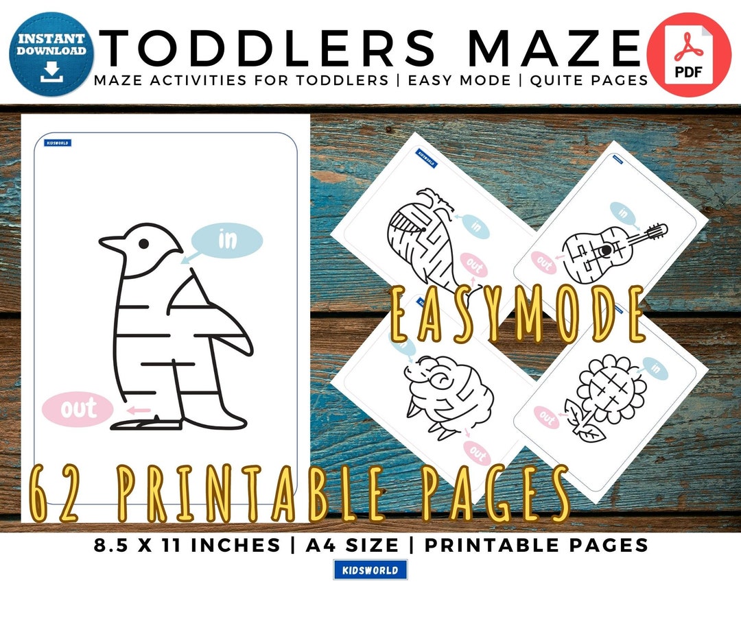 Printable MAZE Challenge Pages for Toddlers | 62 Pages | Easy Mode ...