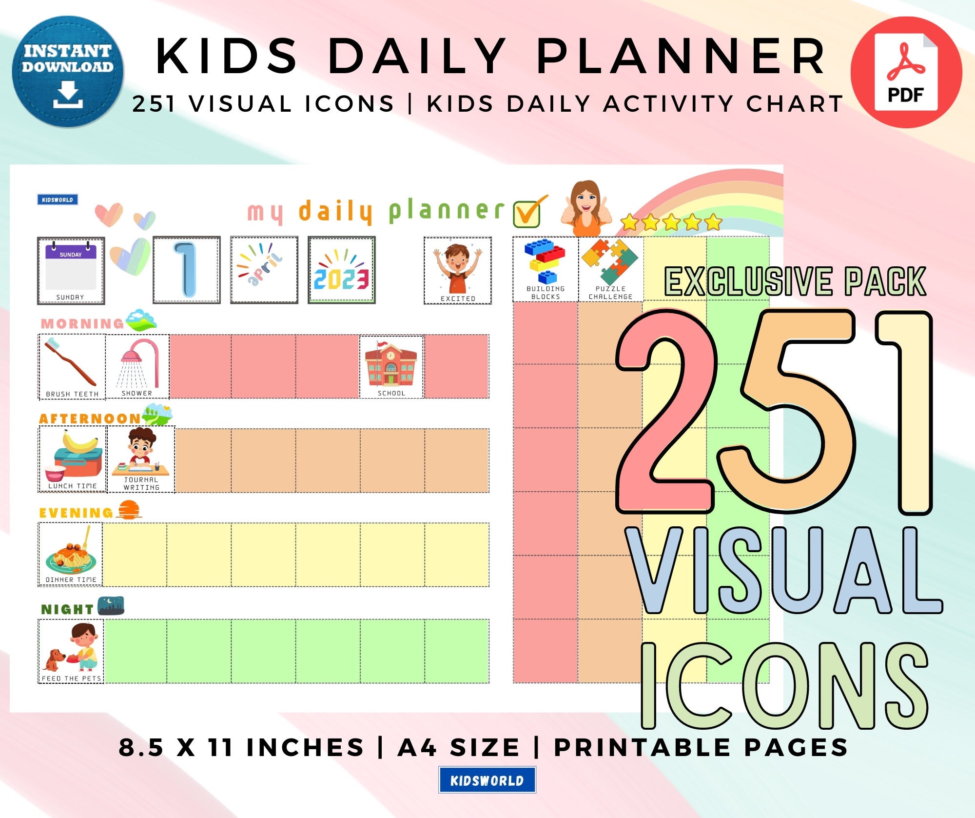 Daily Planner Printable Pages for Kids, Daily Kids Calendar, Visual ...