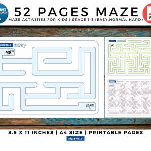 Printable MAZE Challenge pages for kids| 52 pages| Stage 1-3 | Children's activities | Busy Printable pages for kids | Maze Puzzle | Digital