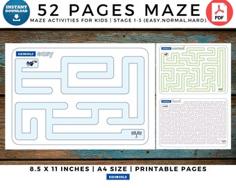 Printable MAZE Challenge pages for kids| 52 pages| Stage 1-3 | Children&#39;s activities | Busy Printable pages for kids | Maze Puzzle | Digital