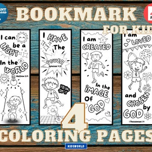 Kids Bible Verse II Bookmarks, Kids Coloring Bible Bookmarks, Kids Printable Bible Verse Bookmarks, Kids 4 DIY Coloring Bookmarks Christian