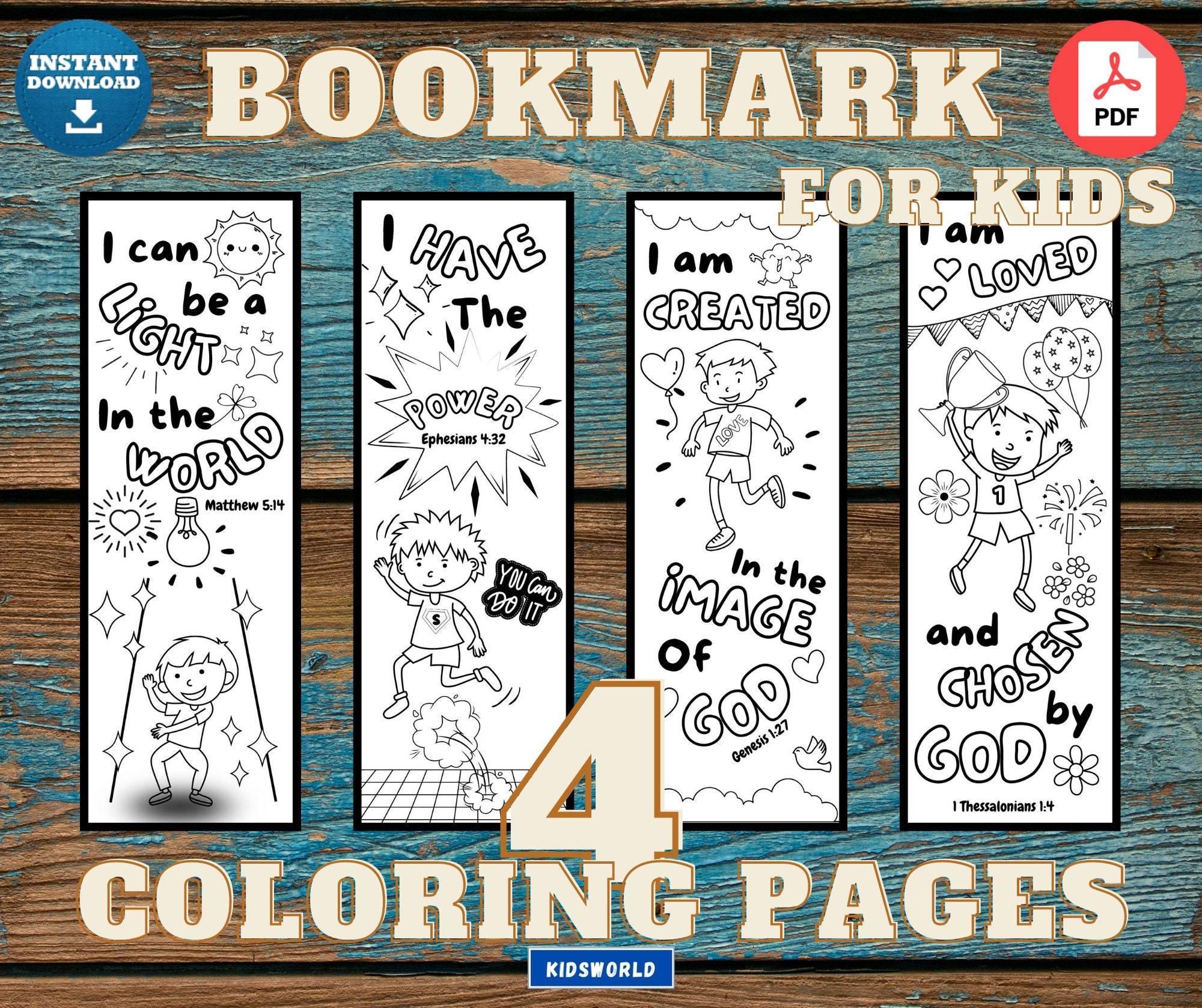 Kids Bible Verse II Bookmarks, Kids Coloring Bible Bookmarks, Kids