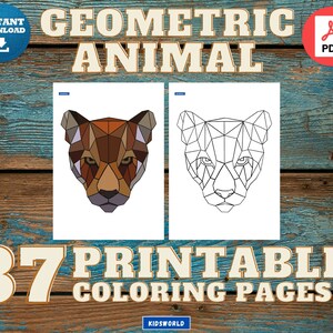37 Geometric animal printable coloring pages | Mindful coloring | Stress relief coloring | Creative coloring | relax coloring | digital PDF