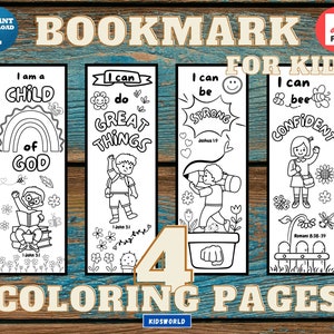 Segnalibri con versetti della Bibbia per bambini, Segnalibri con versetti della Bibbia da colorare per bambini, Segnalibri con versetti della Bibbia da stampare per bambini, 4 segnalibri da colorare fai da te per bambini cristiani