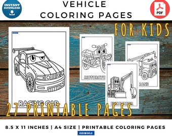 Vehicle Kids Coloring Pages For Kids | Printable Coloring Pages For Kids | Digital Instant Download PDF |  Busy Coloring Pages For Kids