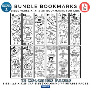 Kids Bundle 12 Printable Fun Coloring Bible Bookmarks. Instant Digital Download PDF. 12 DIY Coloring Bookmarks. Printable Bible Bookmarks.