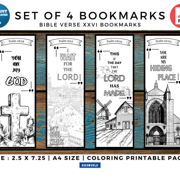 Bible Verse XXVI: Printable Coloring Bookmarks For All, 4 DIY Bookmarks, Christian Bookmarks, Bible journaling, Instant Download PDF, Psalm