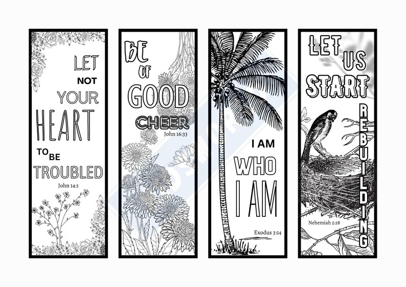 Bible Verse VI Printable Coloring Bookmarks Instant Download. 4 DIY ...