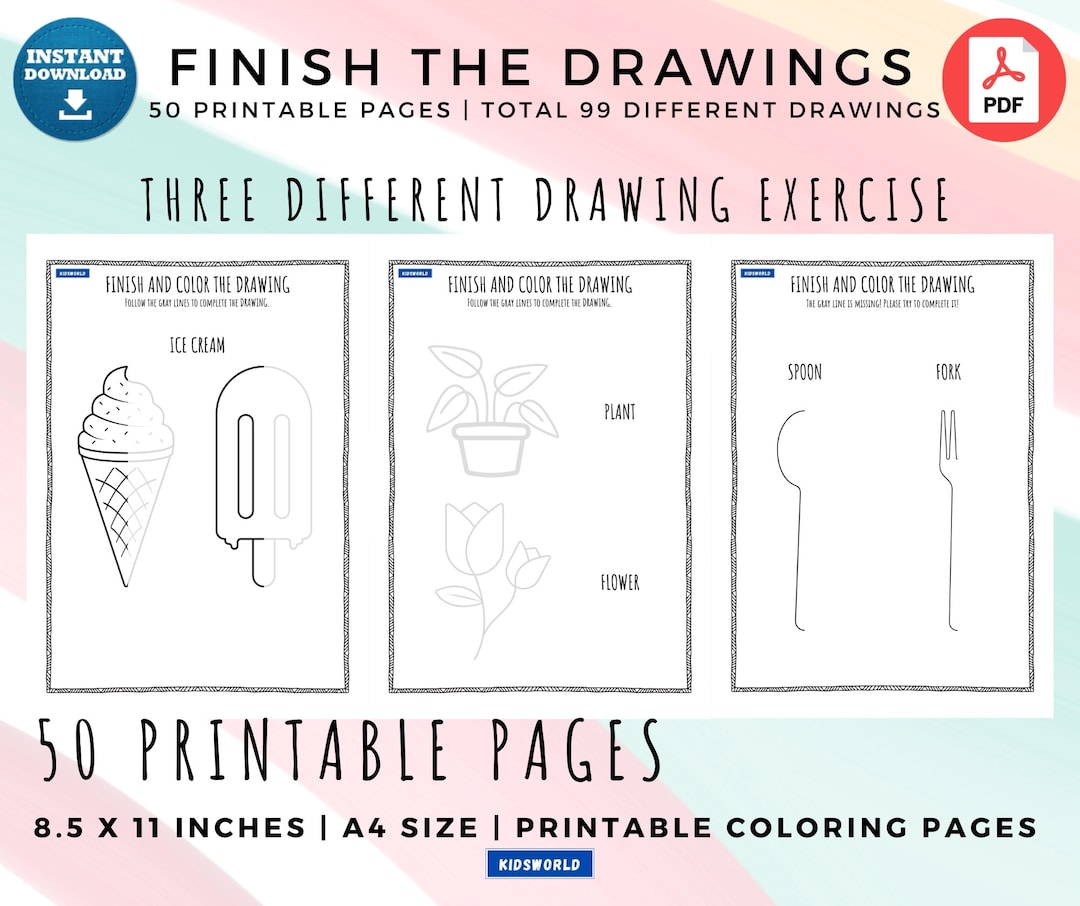 Finish the Drawing Printable Activities for Kids Kids Busy Etsy