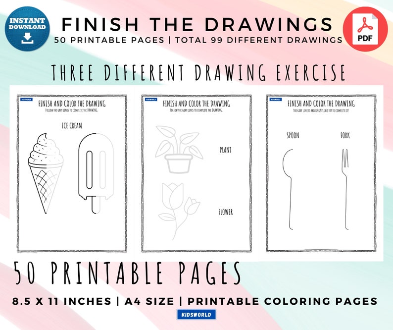 Finish the Drawing Printable Activities for Kids Kids Busy Etsy