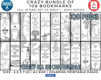 Bundle Bible Verse Printable Coloring Bookmarks For All, 108 Pages Coloring Bookmarks, 108 DIY Bookmarks, Religious Bookmarks, Digital PDF
