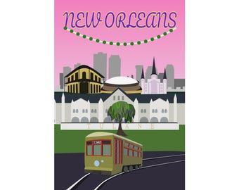 New Orleans, Louisiana, Skyline Art Print, Vertical Poster