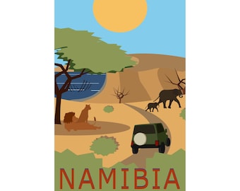 Namibia Safari Art Print, African Wildlife Poster