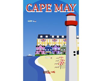 Cape May, New Jersey, Lighthouse Art Print, Beach Town, Vertical Poster