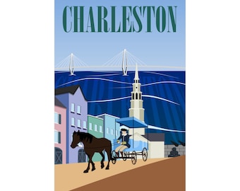 Charleston, South Carolina, landmarks, vertical poster