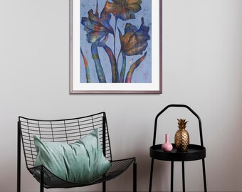 Amaryllis in blauw - Muurkunst - Schilderij - Muurdecoratie - Muurbehang - Origineel kunstwerk