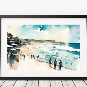 Bondi Beach Wall Art, Bondi Beach Digital Download, Australian Wall Art, Watercolour Painting, Travel Poster, Beach Print, Digital Download