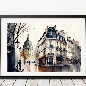 Paris Wall Art, Paris Digital Print, Watercolour Painting, Travel Poster, France, City Print, Vintage Print, Digital Download