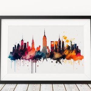 NYC Skyline Watercolor Print, New York City Wall Art (Digital Download)