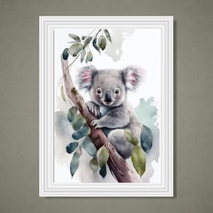 Arte mural de koala australiano, acuarela de koala, decoración del hogar, pintura nativa del interior, arte australiano, póster de koala