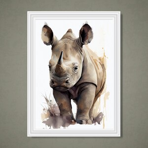 Baby Rhino Printable Wall Art, Watercolor Rhino Print, Nursery Decor, Jungle, Safari, Painting