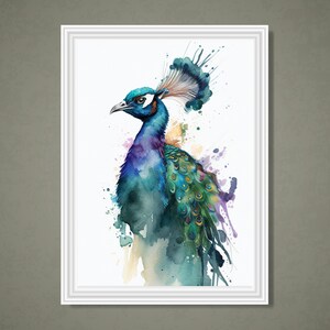 Bright Colourful Peacock Printable Wall Art, Watercolor Peacock Print, Nursery Decor, Jungle, Safari, Bird Painting