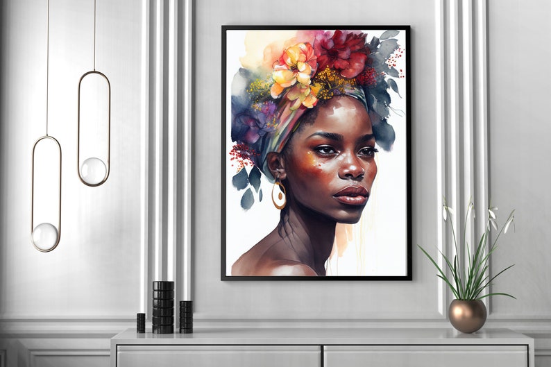 Abstract African Woman With Flower Crown Wall Art, African Lady